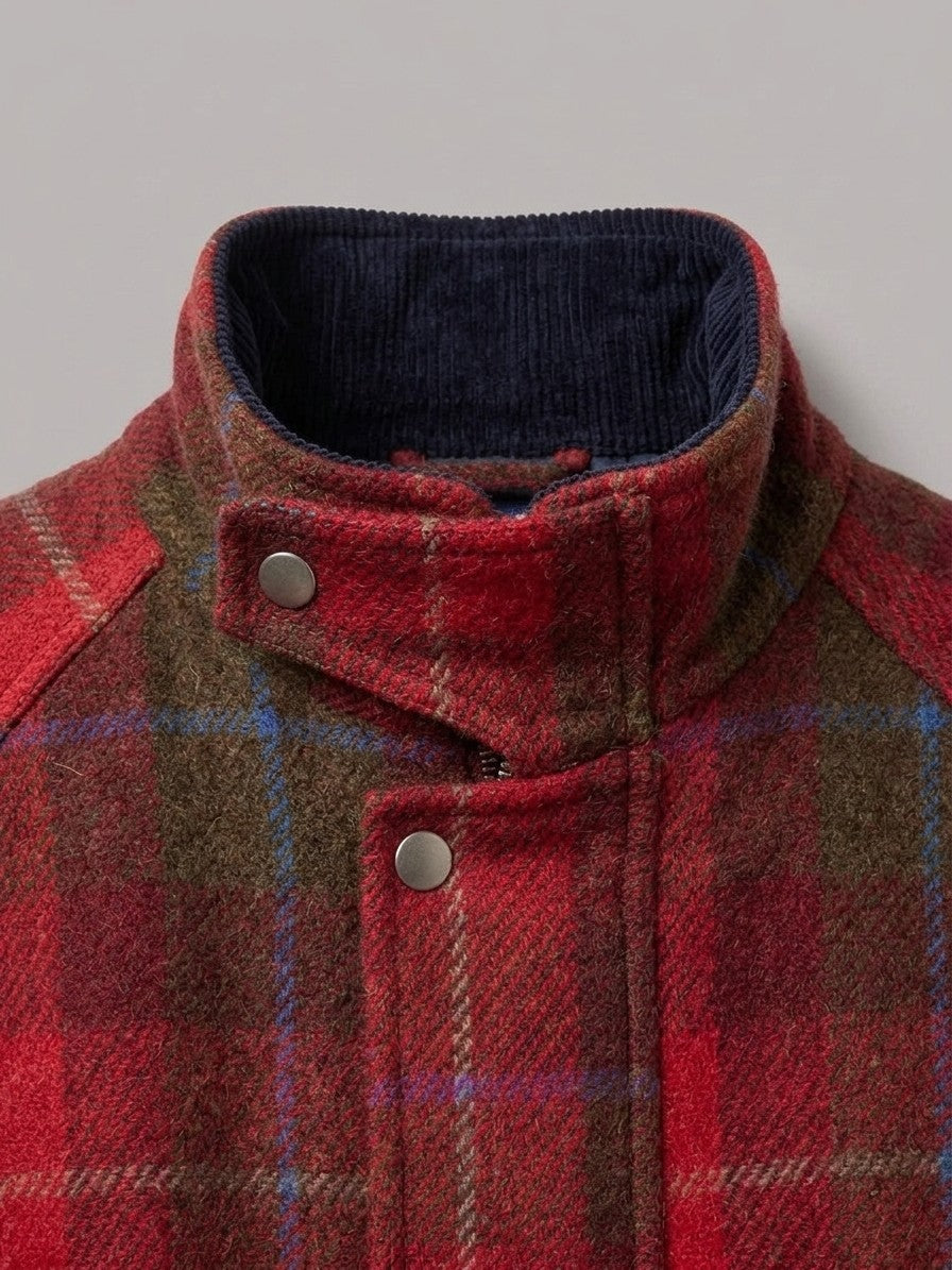 Valeggio Men's Tartan Wool Field Jacket — red — detail