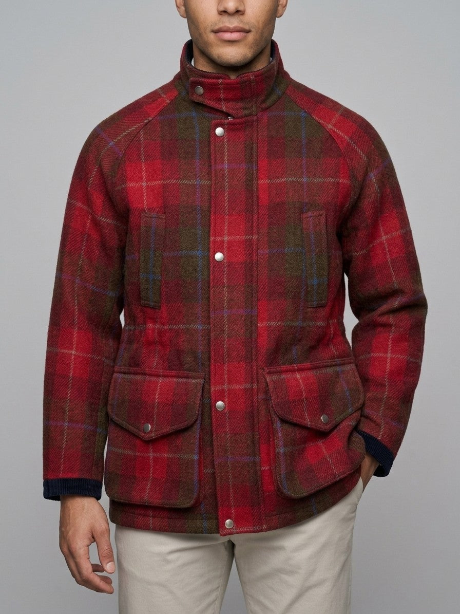 Valeggio Men's Tartan Wool Field Jacket — red — front