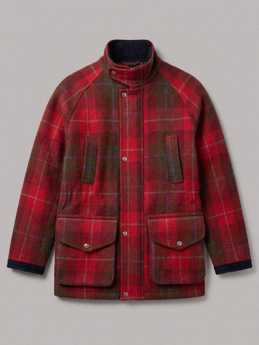 Valeggio Men's Tartan Wool Field Jacket — red — packshot