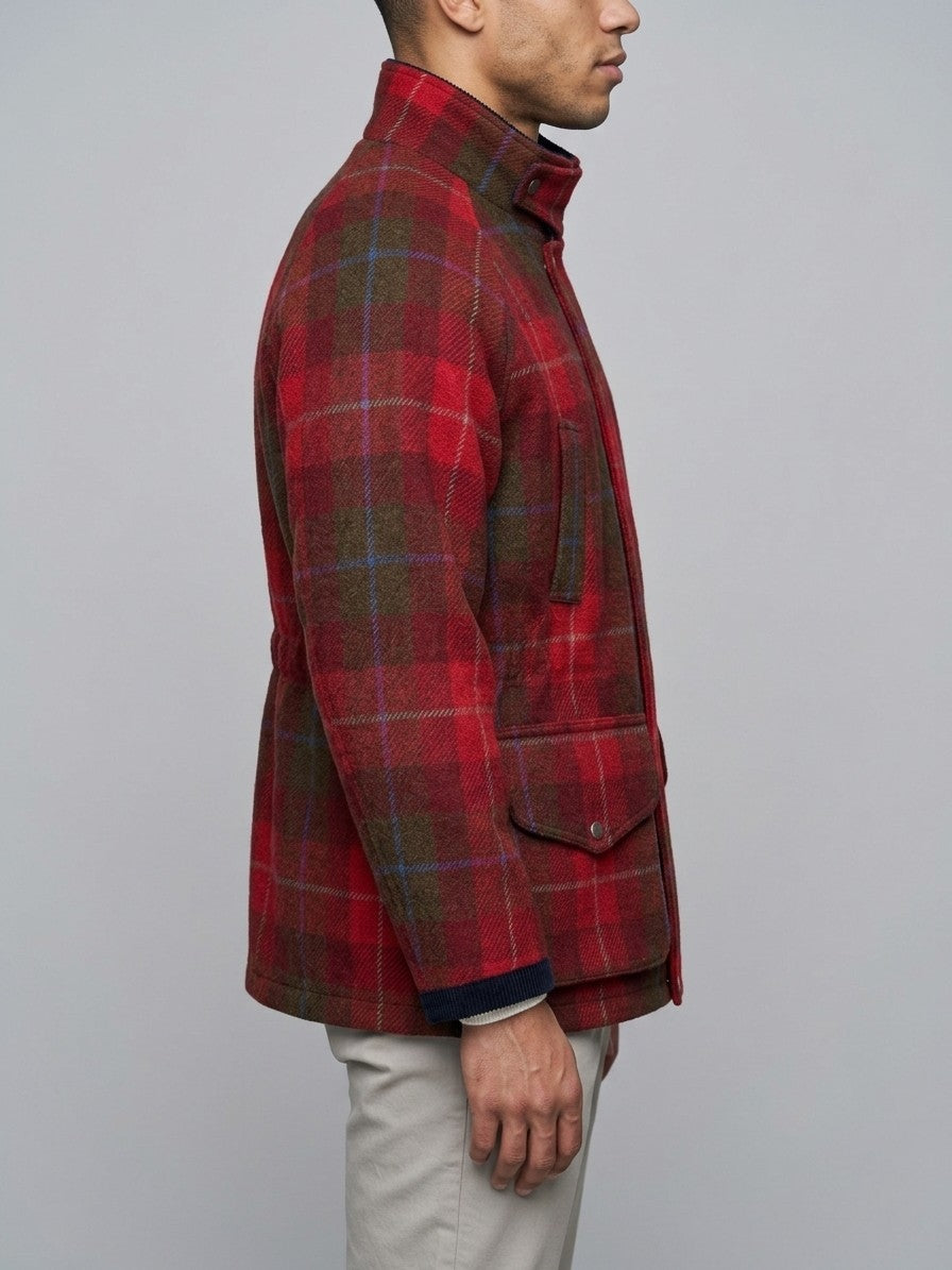 Valeggio Men's Tartan Wool Field Jacket — red — side