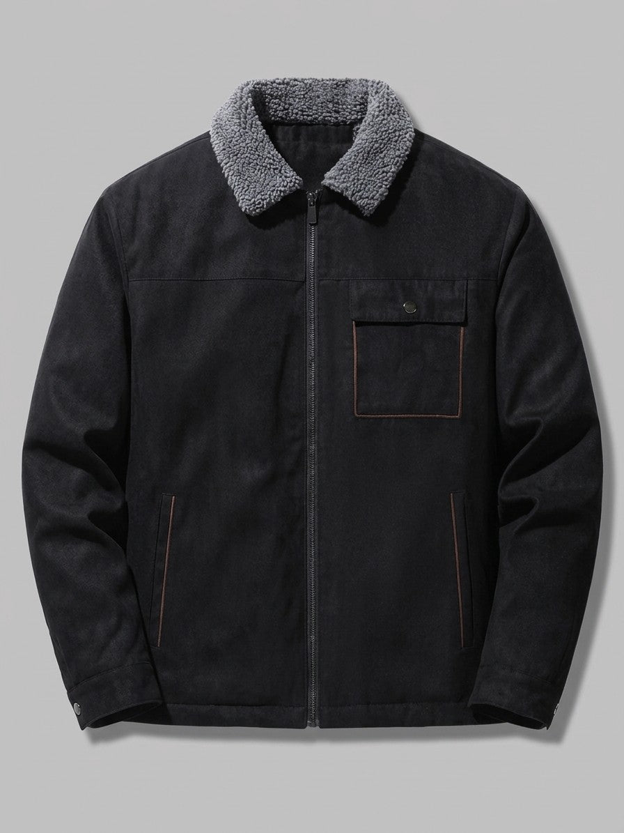 Valenza Men's Sherpa-Lined Zip Work Jacket — black — packshot