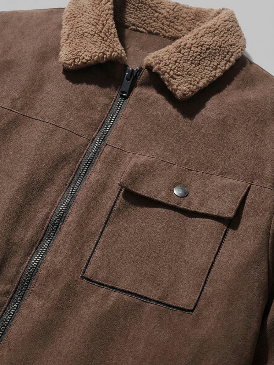 Valenza Men's Sherpa-Lined Zip Work Jacket — coffee — detail-2