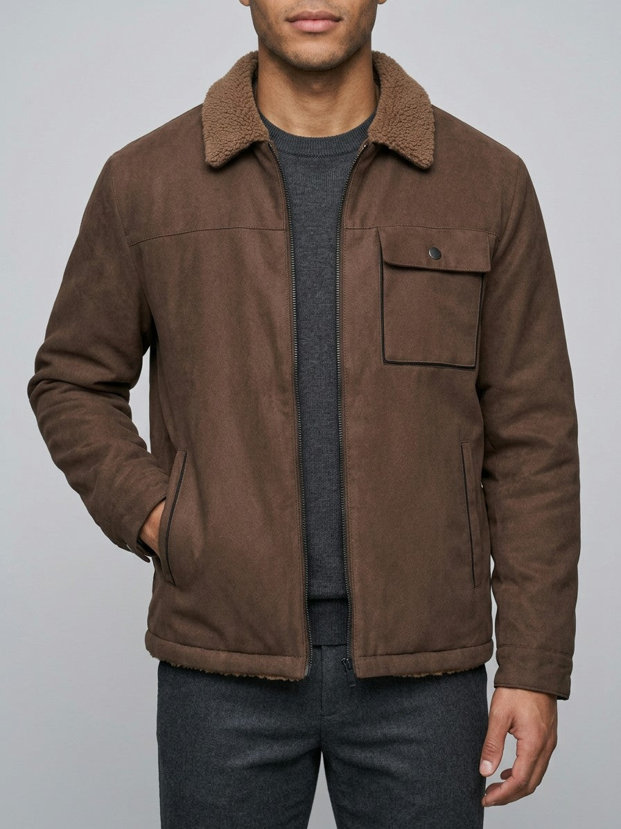 Valenza Men's Sherpa-Lined Zip Work Jacket — coffee — front
