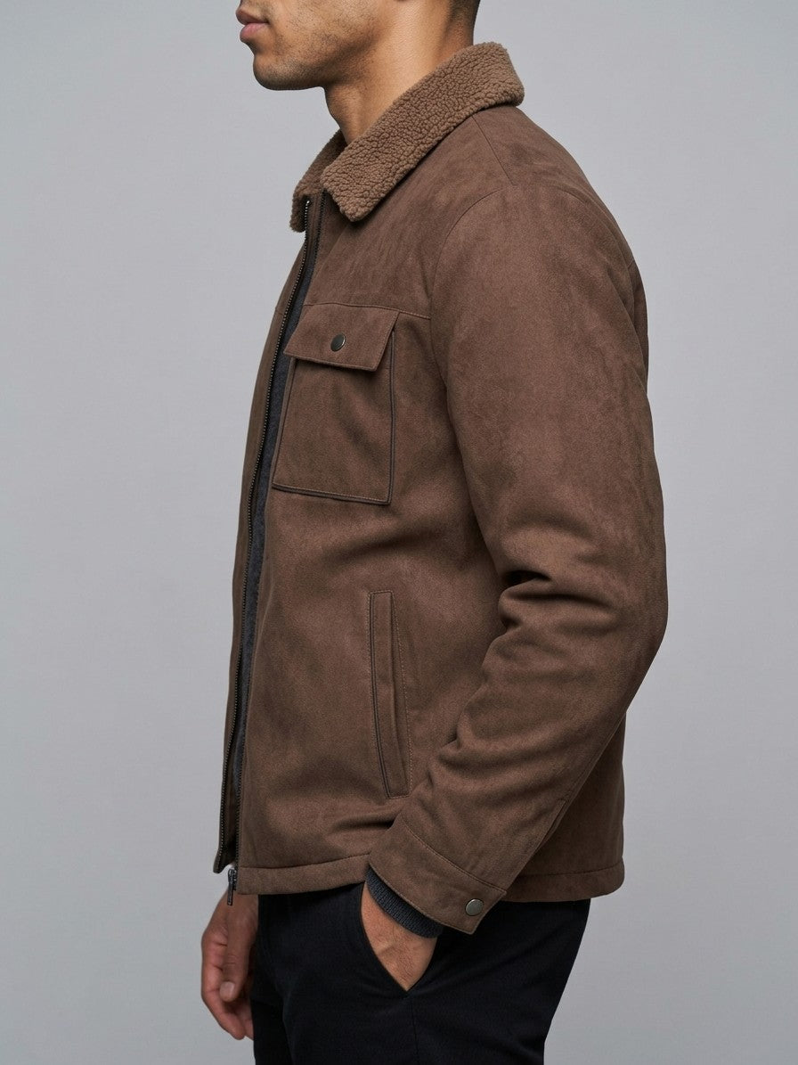 Valenza Men's Sherpa-Lined Zip Work Jacket — coffee — side