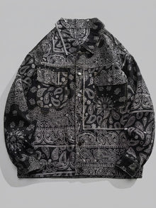 Vallo Men's Paisley Jacquard Denim Trucker Jacket