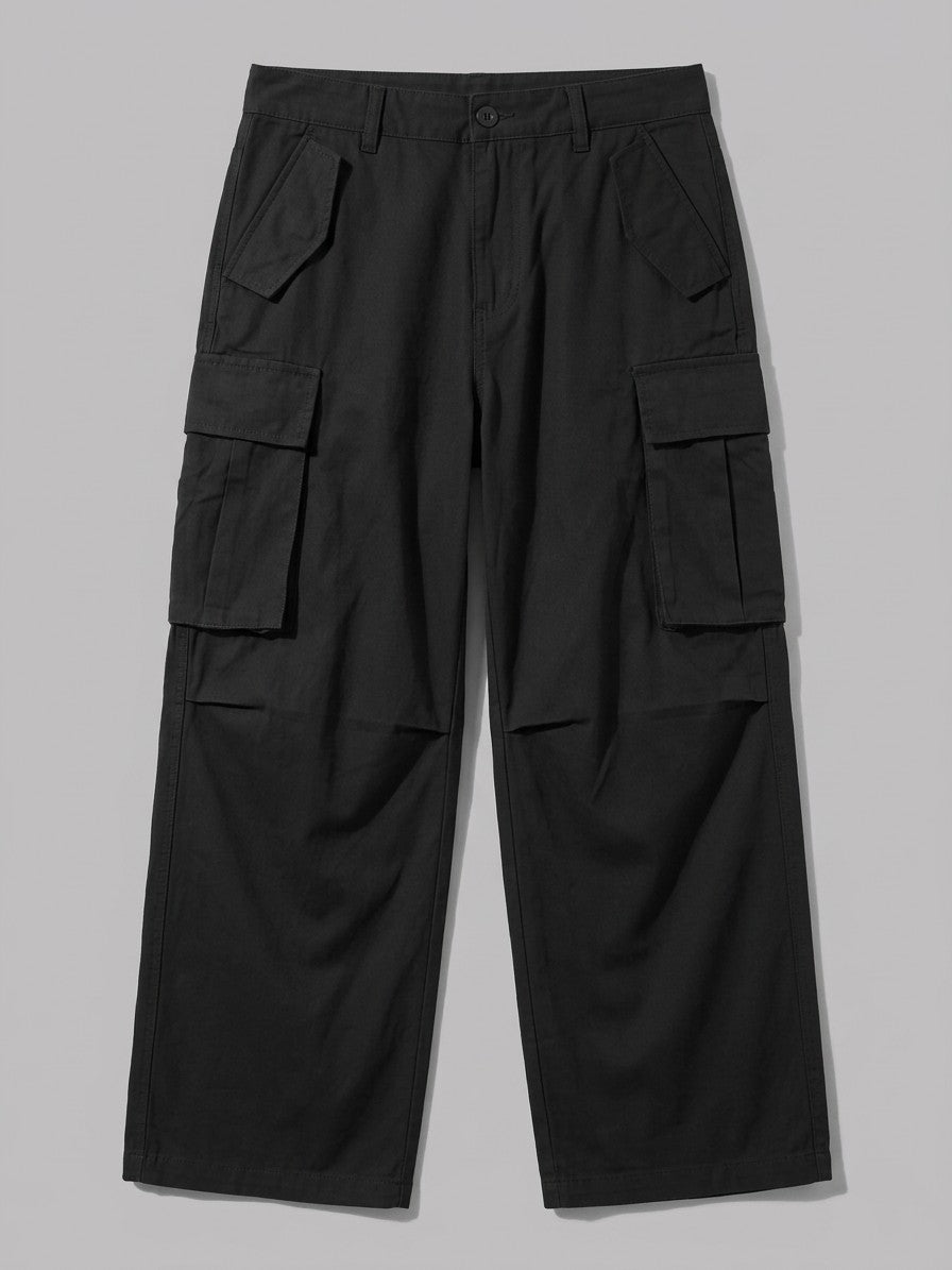 Valmontone Men's Bellows-Pocket Baggy Cargo Pants — black — packshot