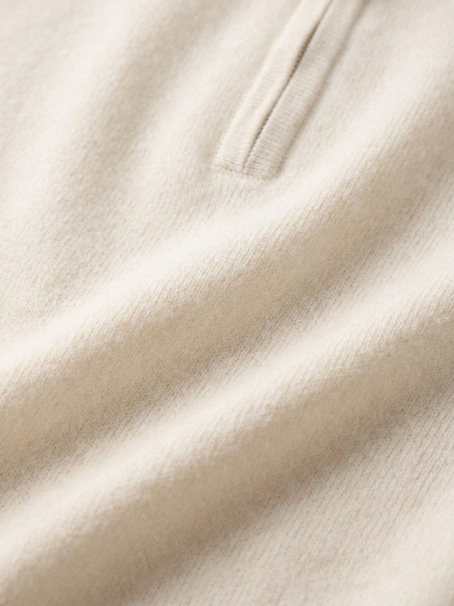 Varallo Men's Cashmere Zip-Neck Knit Polo — ivory — detail-collar