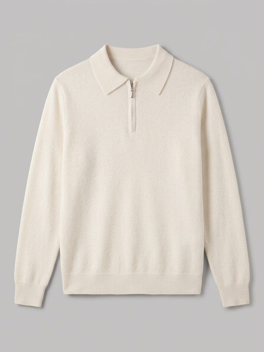 Varallo Men's Cashmere Zip-Neck Knit Polo — ivory — packshot
