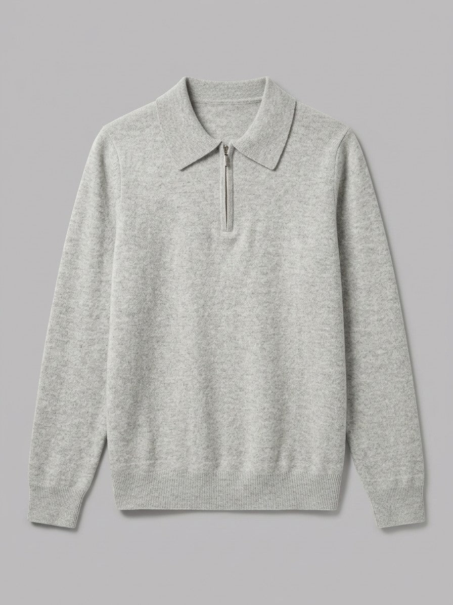 Varallo Men's Cashmere Zip-Neck Knit Polo — lightgrey — packshot