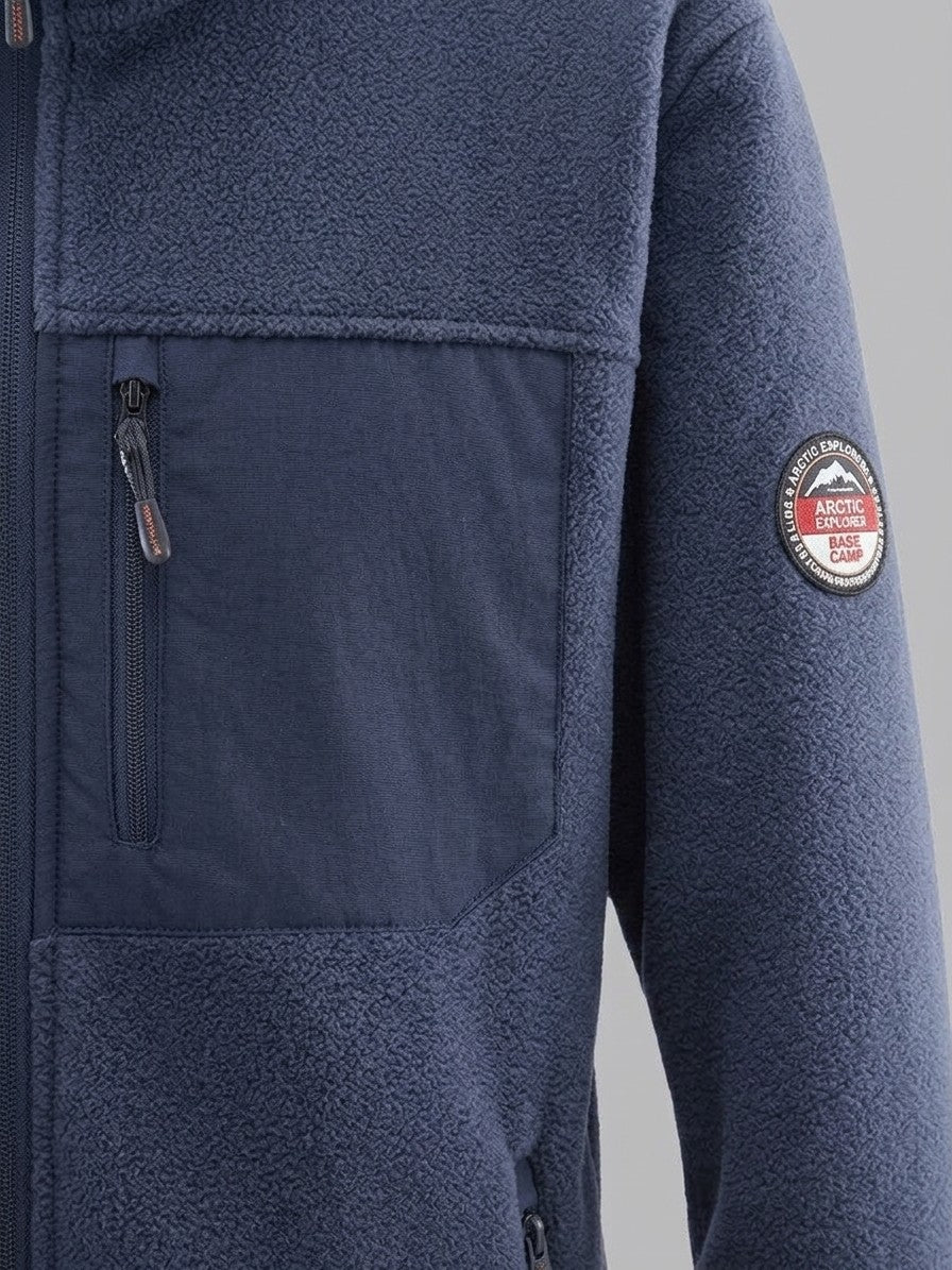 Varazze Men's Plush-Lined Fleece Jacket — darkblue — detail-collar