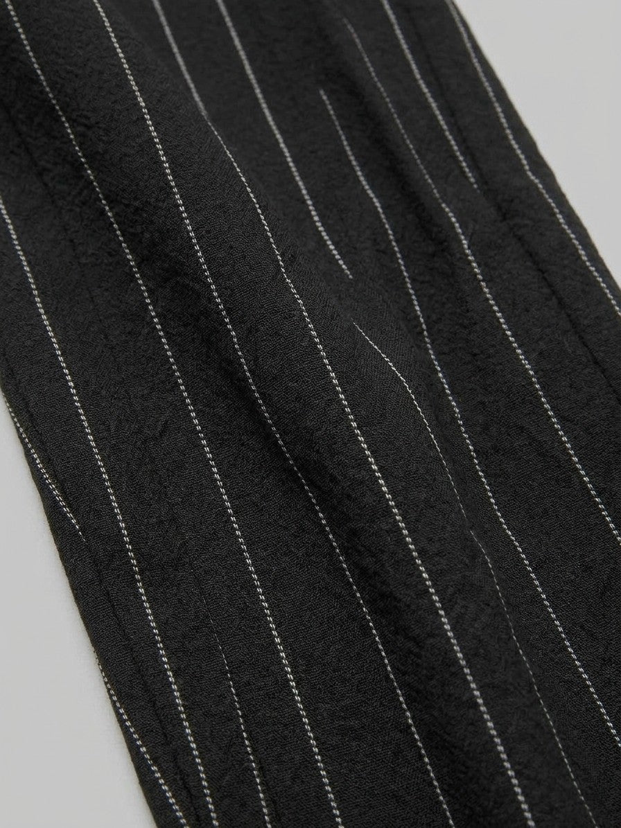 Varen Men's Pinstripe Drawstring Trousers — black — detail