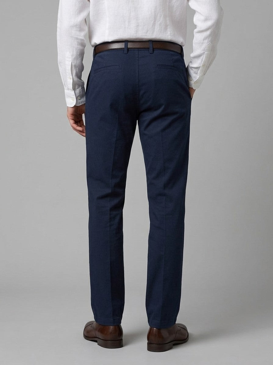 Varenno Men's Straight Fit Pocketed Trousers — navyblue — back
