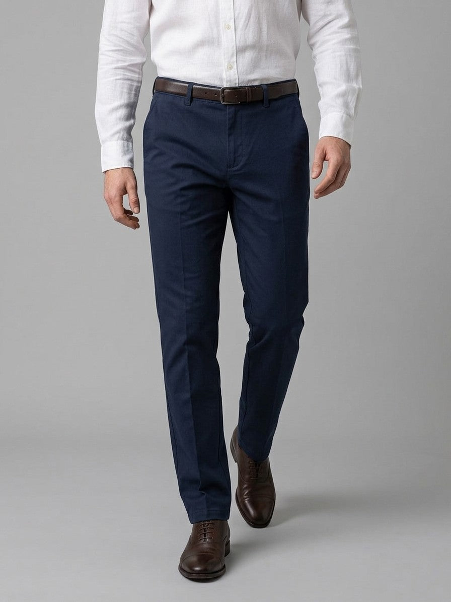 Varenno Men's Straight Fit Pocketed Trousers — navyblue — front