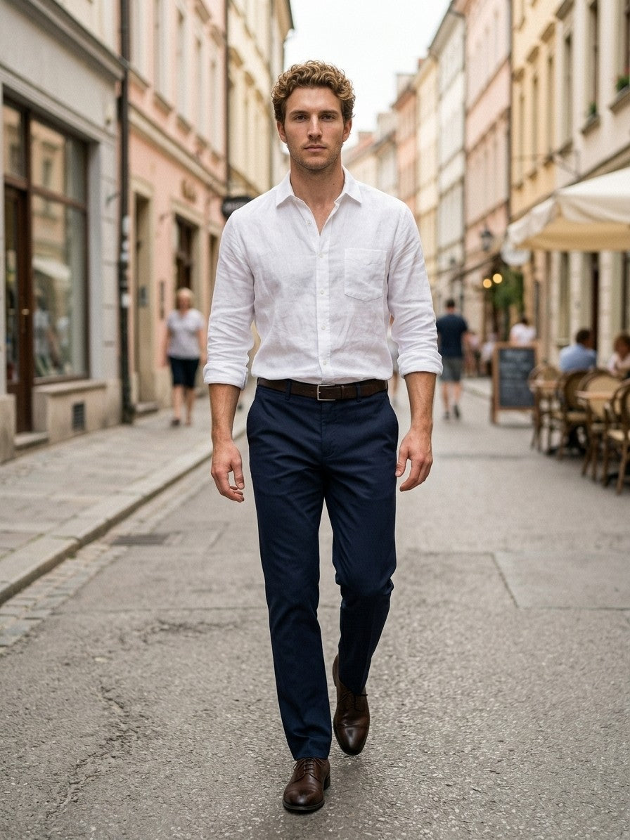 Varenno Men's Straight Fit Pocketed Trousers — navyblue — lifestyle