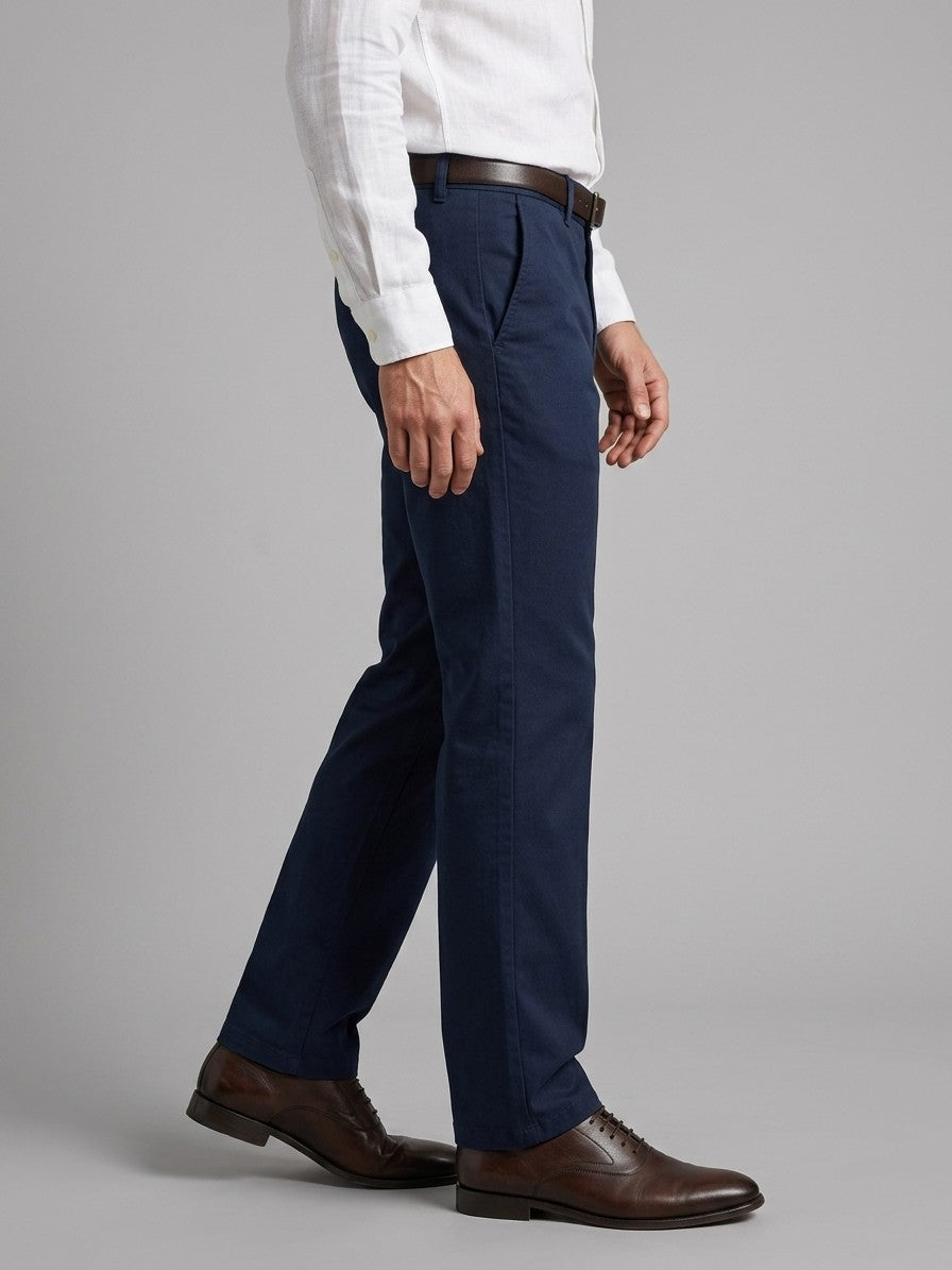 Varenno Men's Straight Fit Pocketed Trousers — navyblue — side