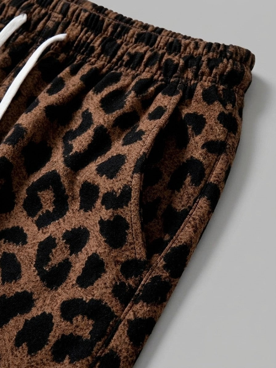 Varzi Men's Wide-Leg Leopard Print Trousers — brownleopard — detail-2