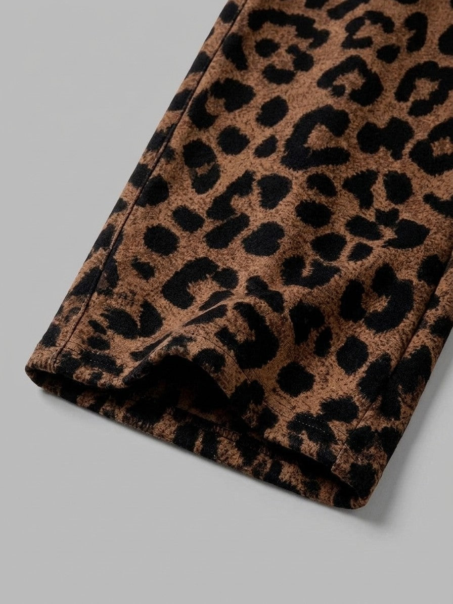 Varzi Men's Wide-Leg Leopard Print Trousers — brownleopard — detail-collar