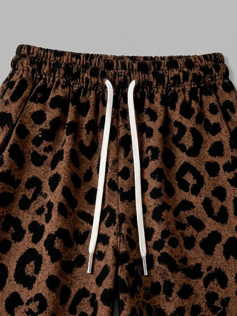 Varzi Men's Wide-Leg Leopard Print Trousers — brownleopard — detail