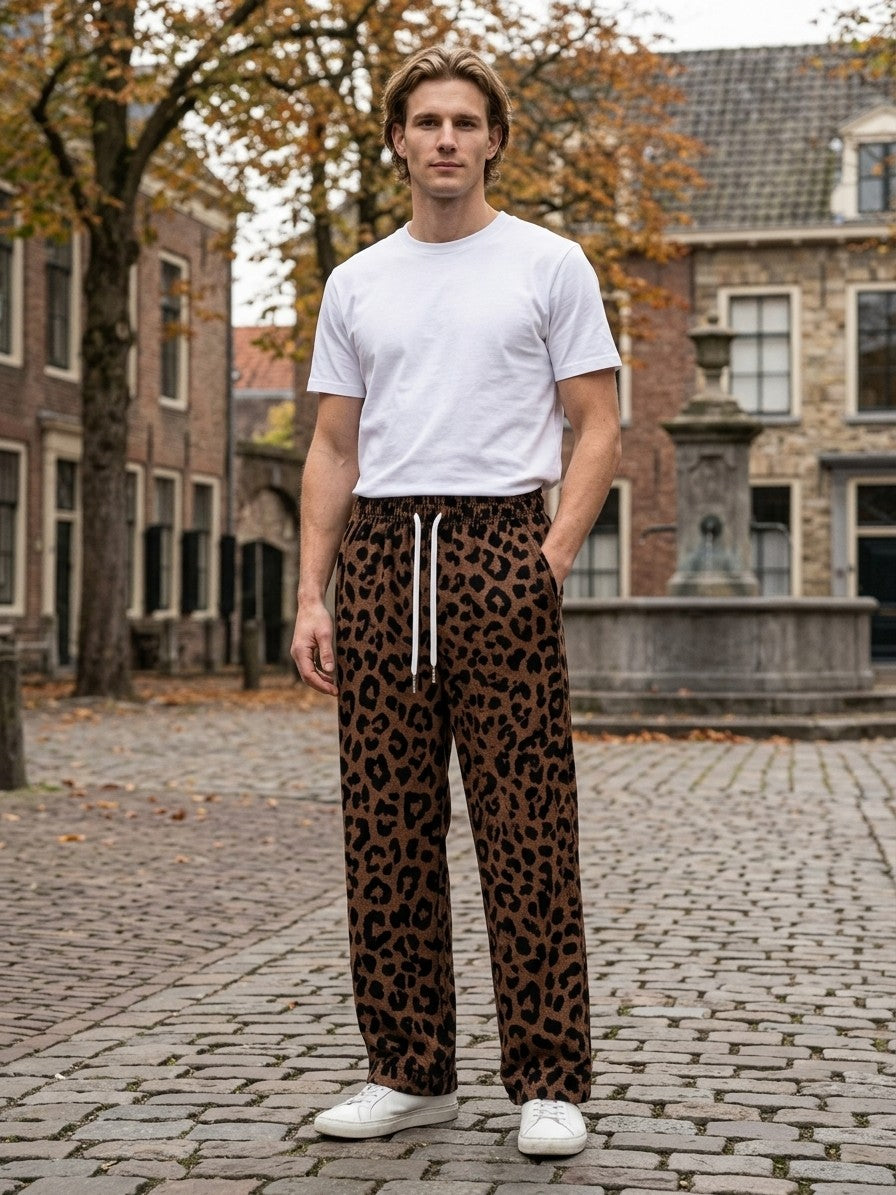 Varzi Men's Wide-Leg Leopard Print Trousers — brownleopard — lifestyle