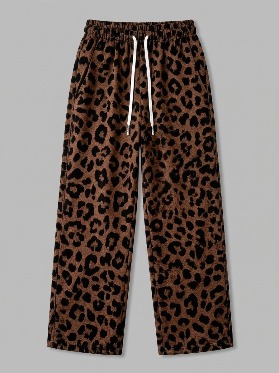Varzi Men's Wide-Leg Leopard Print Trousers — brownleopard — packshot