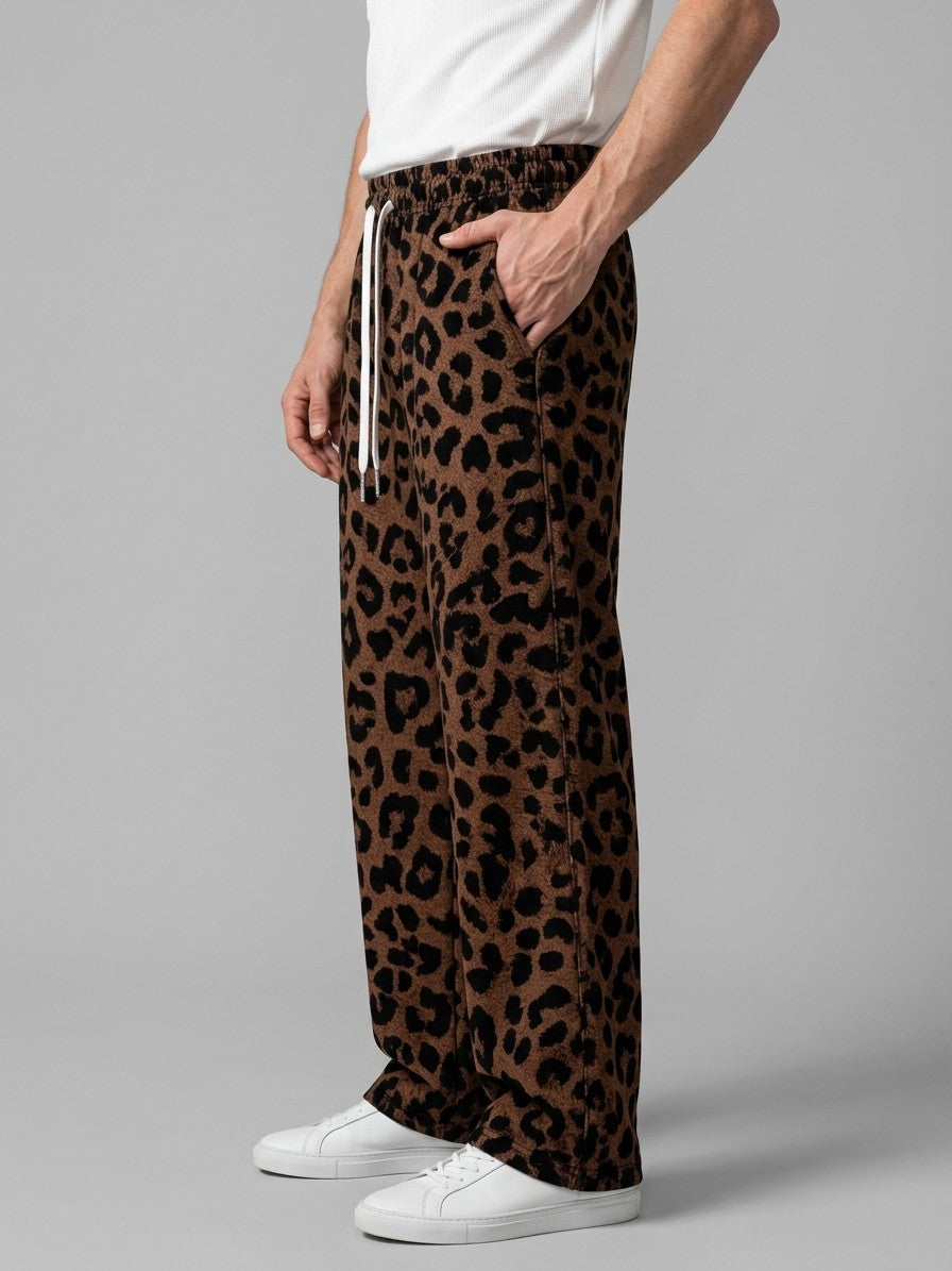 Varzi Men's Wide-Leg Leopard Print Trousers — brownleopard — side