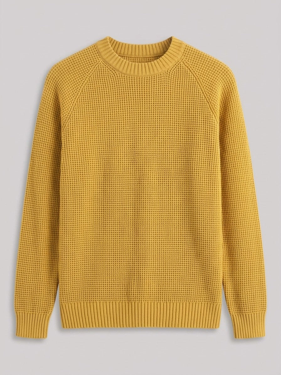 Vasto Men's Waffle Knit Crew Neck Sweater — ginger — packshot