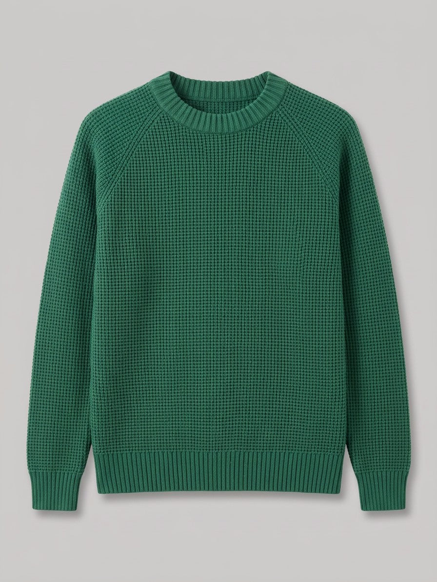 Vasto Men's Waffle Knit Crew Neck Sweater — grassgreen — packshot