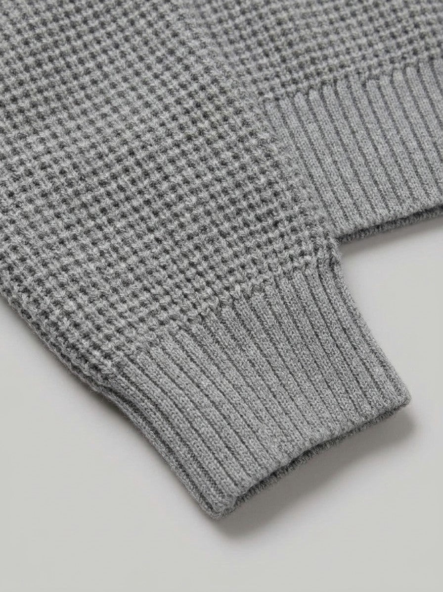 Vasto Men's Waffle Knit Crew Neck Sweater — melangegray — detail