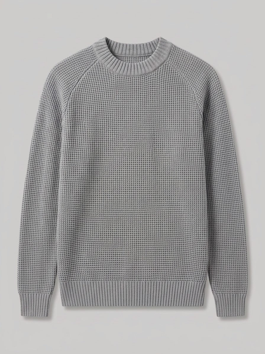 Vasto Men's Waffle Knit Crew Neck Sweater — melangegray — packshot