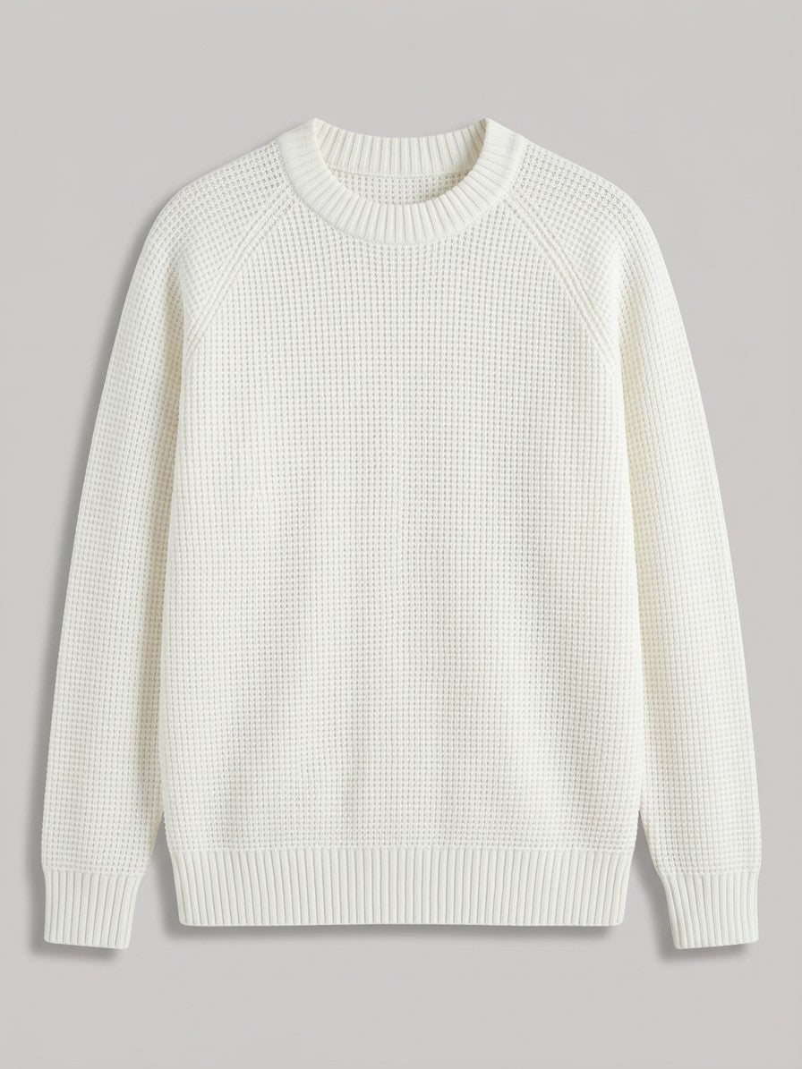 Vasto Men's Waffle Knit Crew Neck Sweater — white — packshot