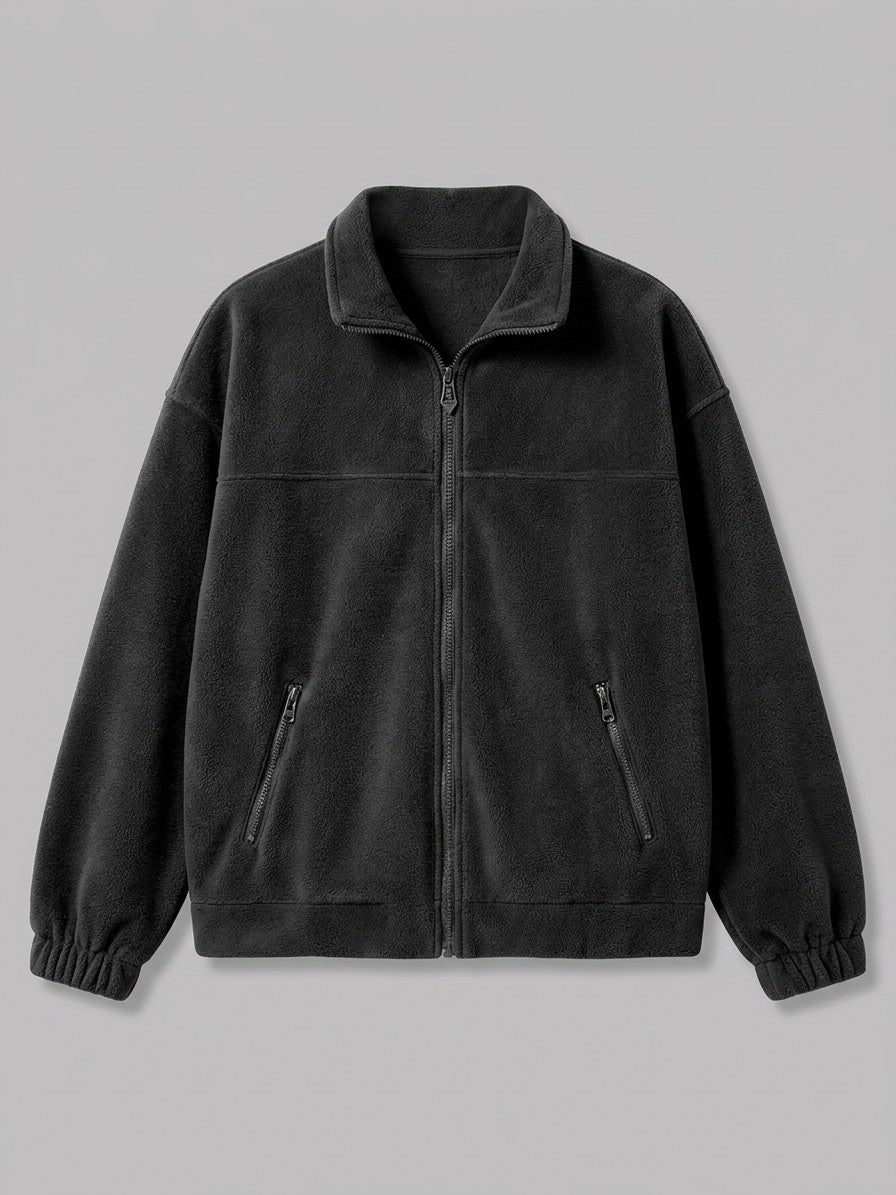 Velletri Men's Stand Collar Fleece Jacket — black — packshot