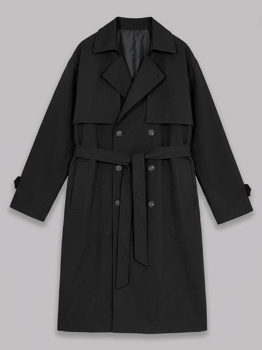Venafro Men's Oversized Belted Trench Coat — black — packshot