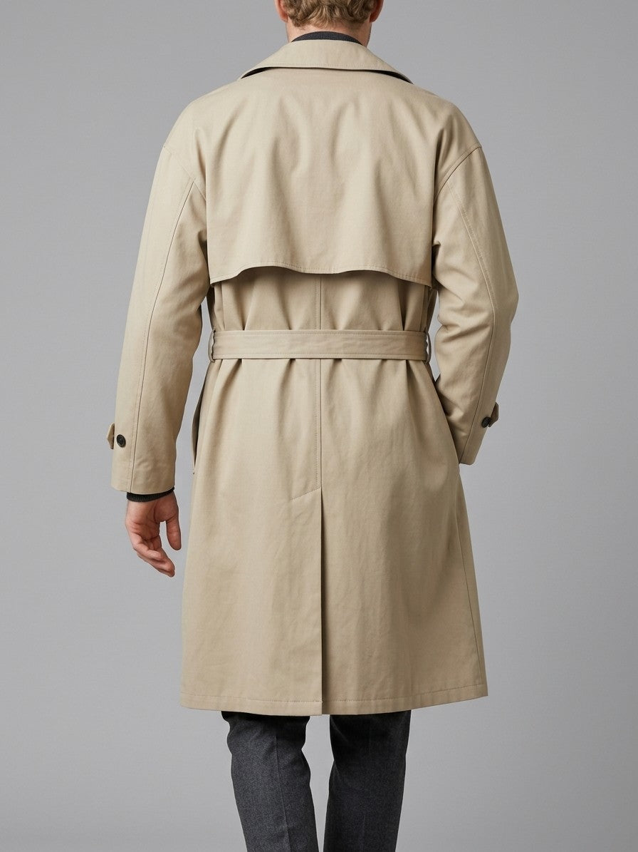 Venafro Men's Oversized Belted Trench Coat — khaki — back
