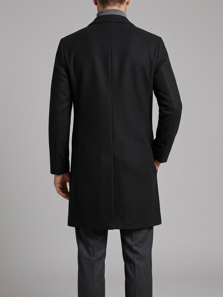 Venezia Men's Slim-Fit Lapel Overcoat — black — back