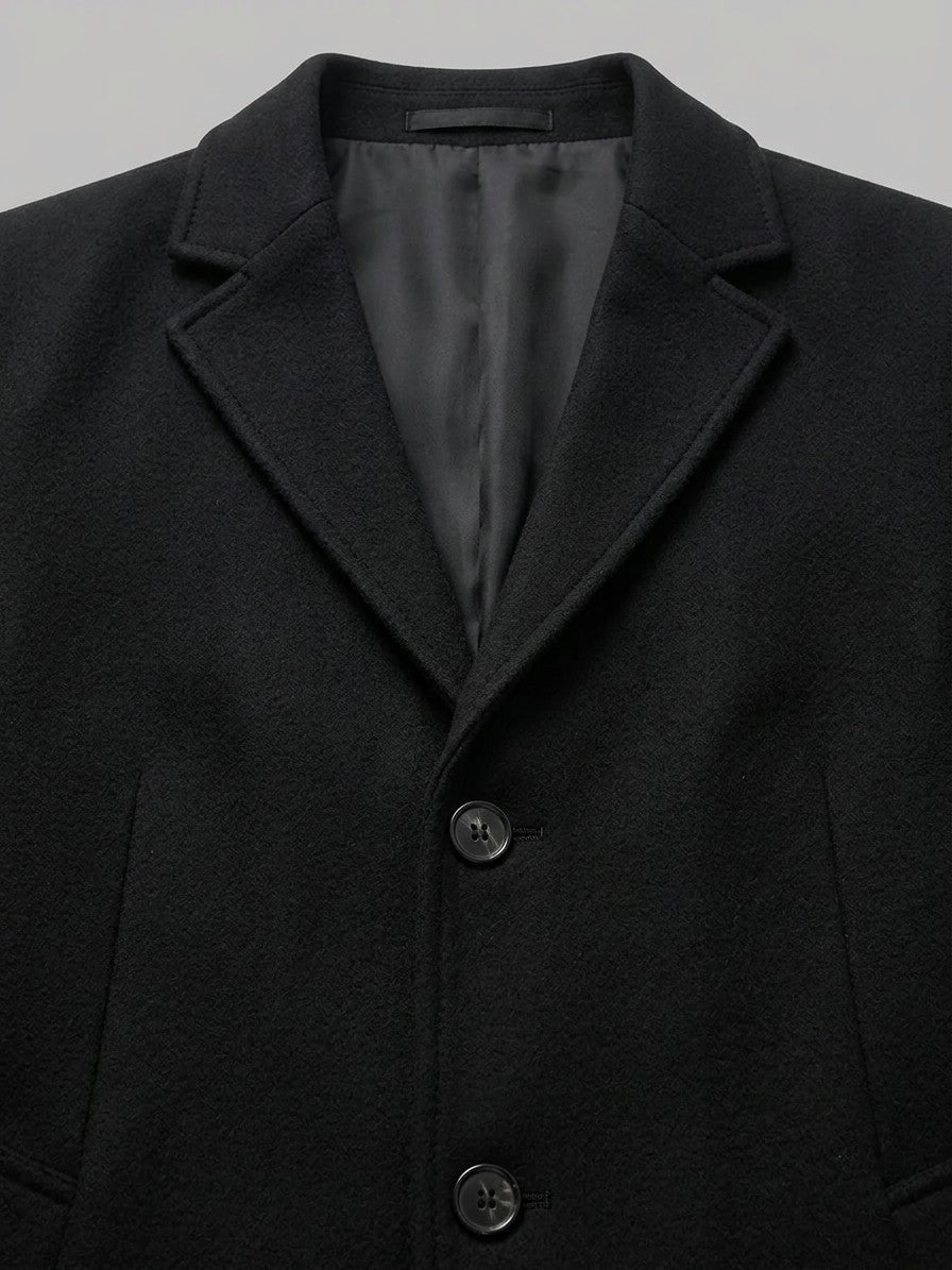 Venezia Men's Slim-Fit Lapel Overcoat — black — detail-2