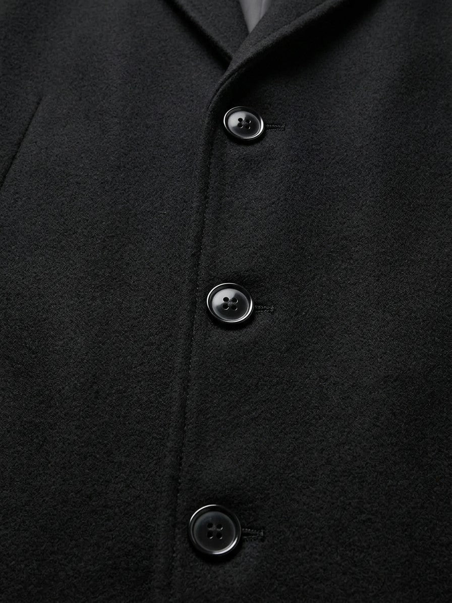 Venezia Men's Slim-Fit Lapel Overcoat — black — detail-collar