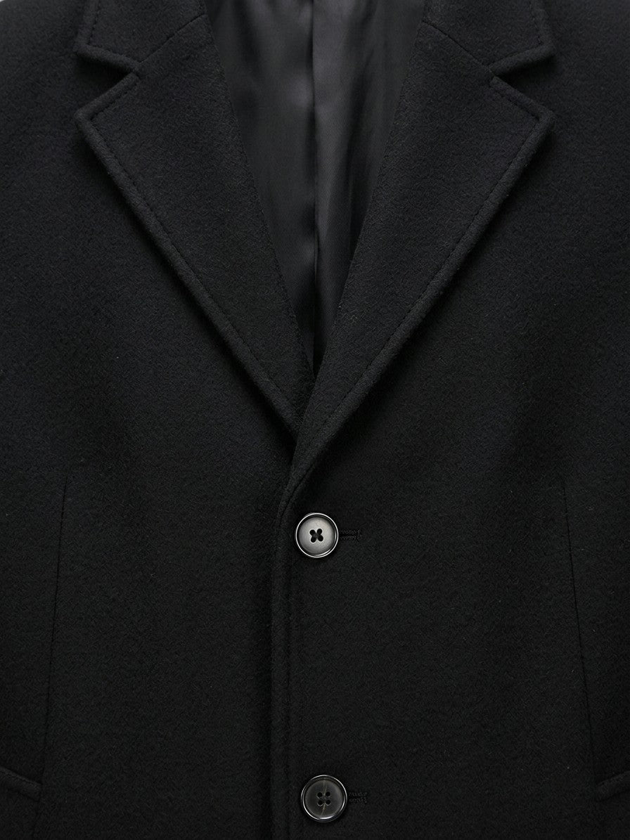 Venezia Men's Slim-Fit Lapel Overcoat — black — detail