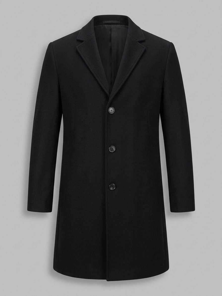 Venezia Men's Slim-Fit Lapel Overcoat — black — packshot