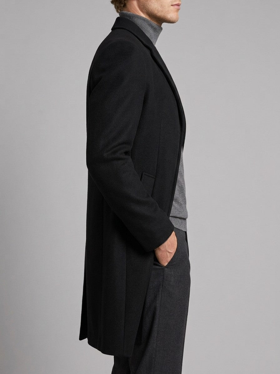 Venezia Men's Slim-Fit Lapel Overcoat — black — side