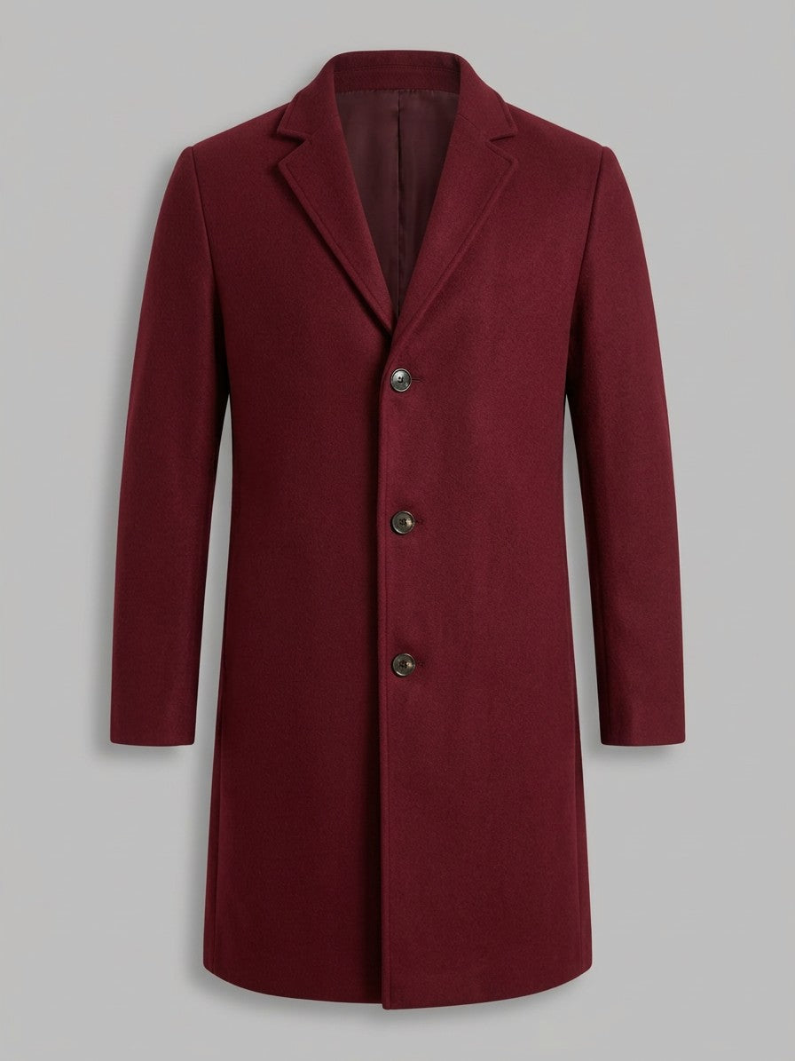 Venezia Men's Slim-Fit Lapel Overcoat — burgundy — packshot