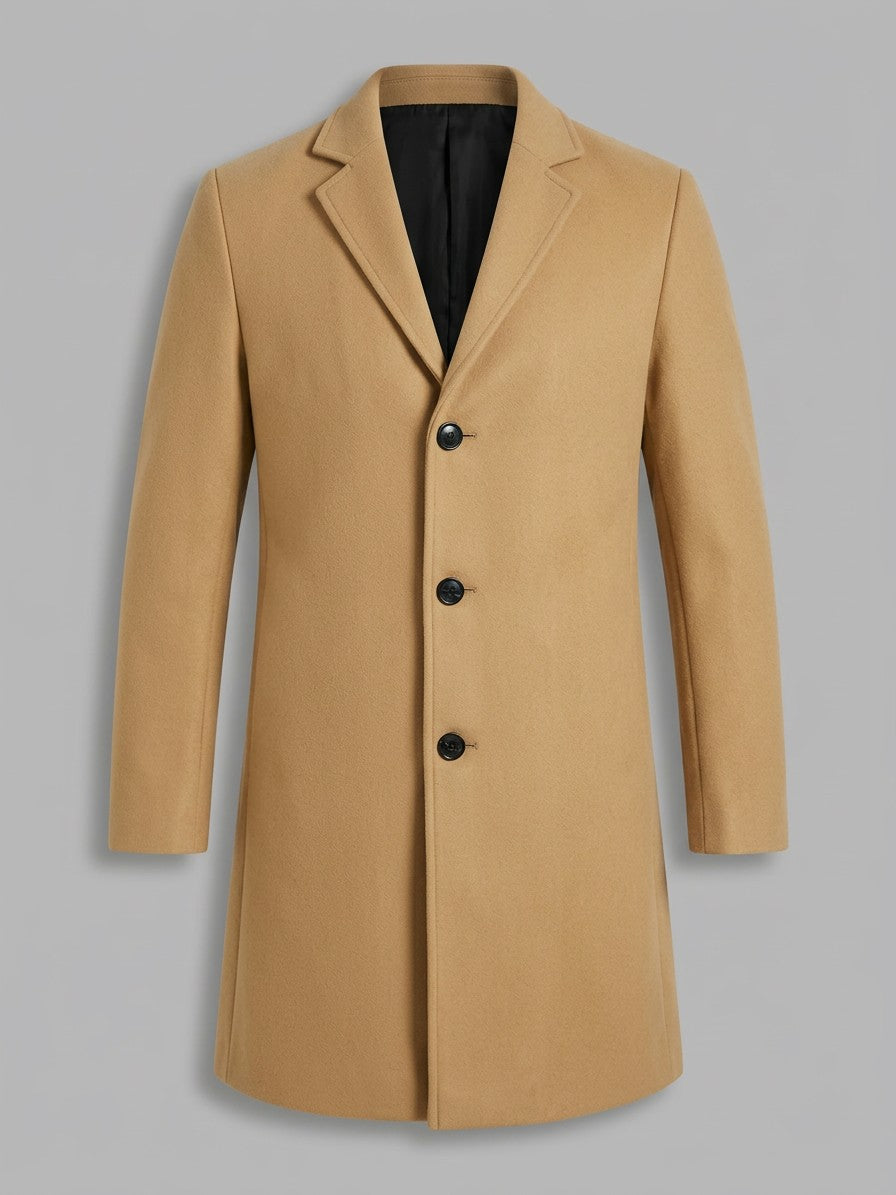 Venezia Men's Slim-Fit Lapel Overcoat — khaki — packshot