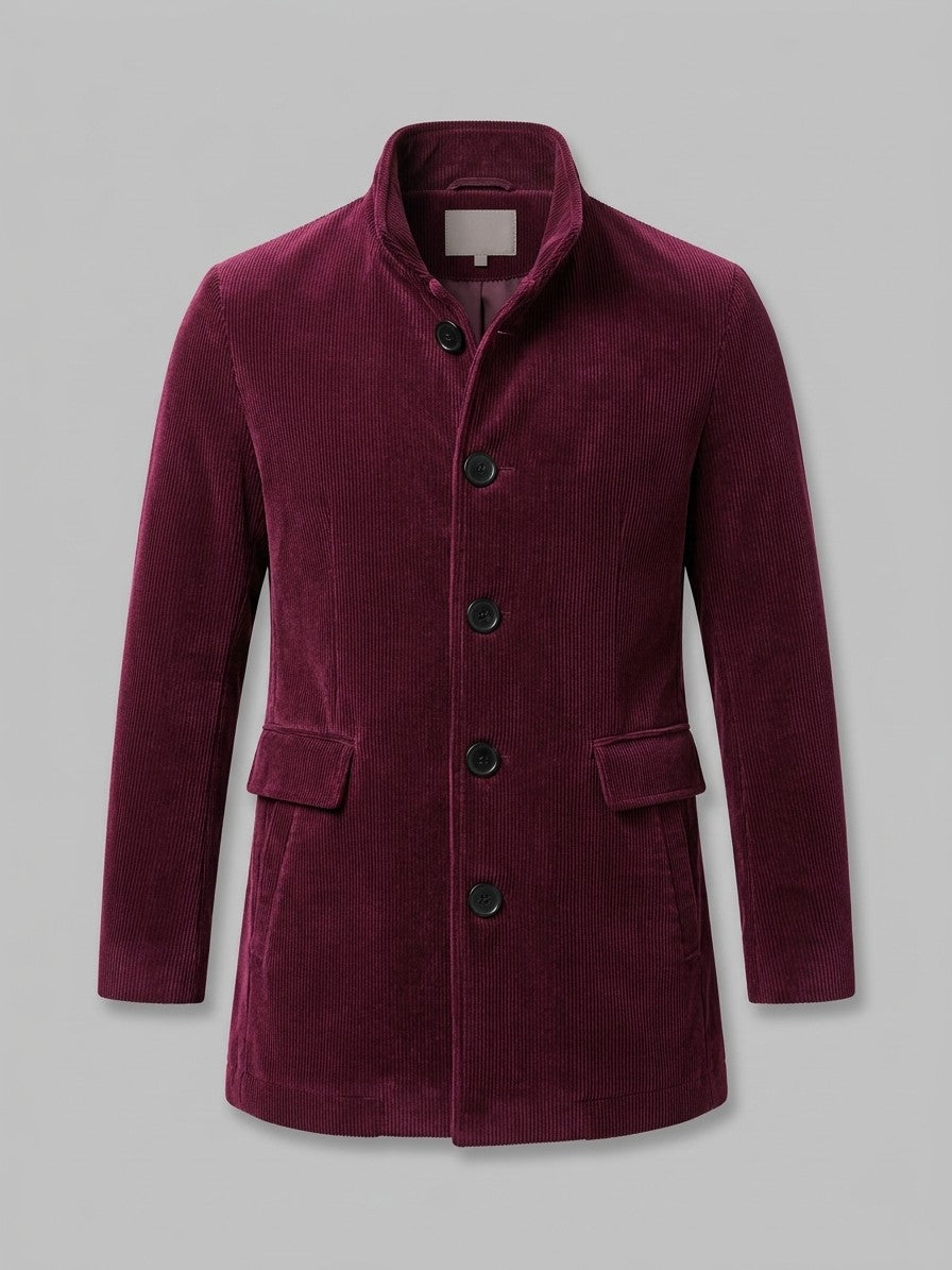 Venosa Men's Stand Collar Corduroy Car Coat — burgundy — packshot