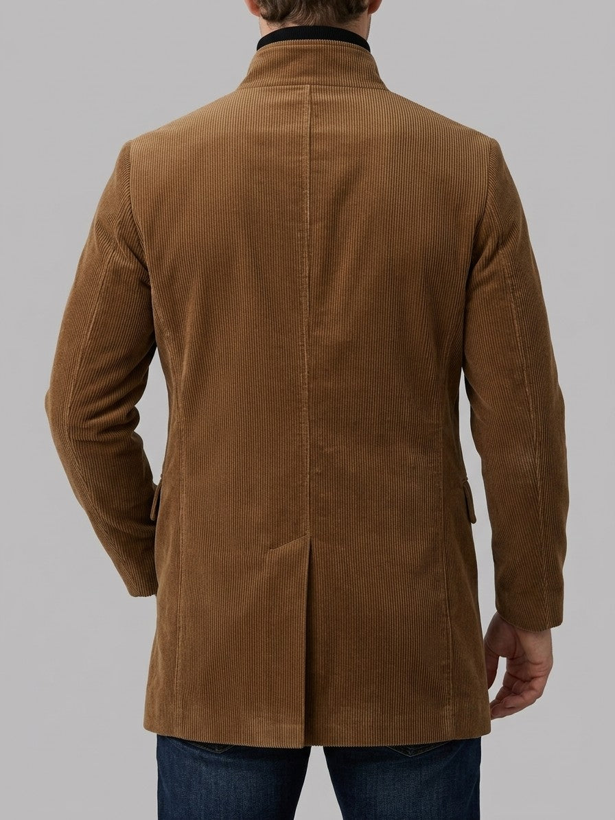 Venosa Men's Stand Collar Corduroy Car Coat — camel — back