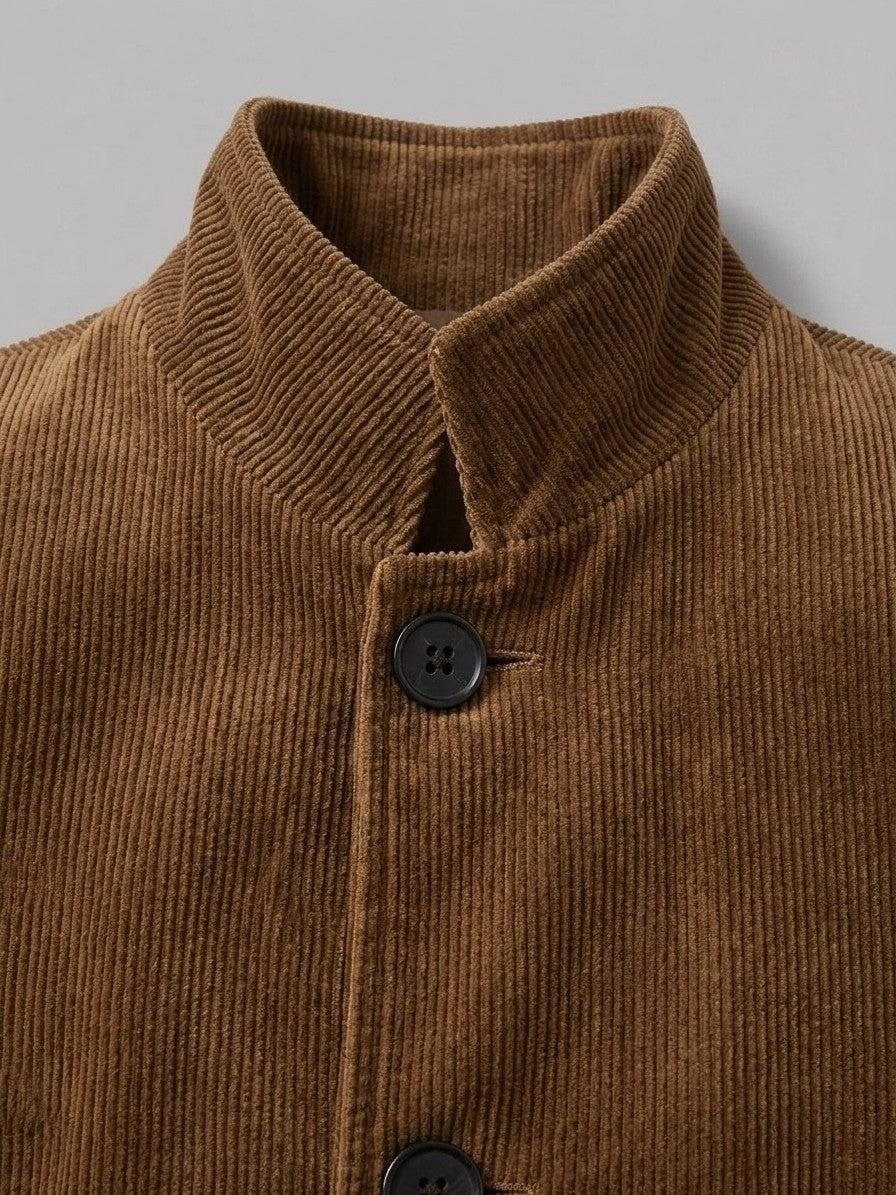 Venosa Men's Stand Collar Corduroy Car Coat — camel — detail-2