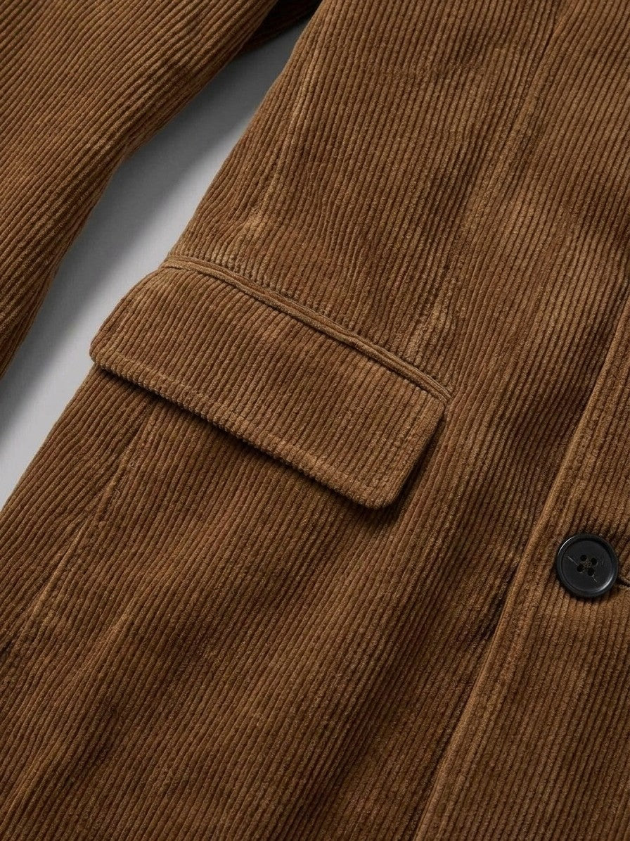 Venosa Men's Stand Collar Corduroy Car Coat — camel — detail-collar