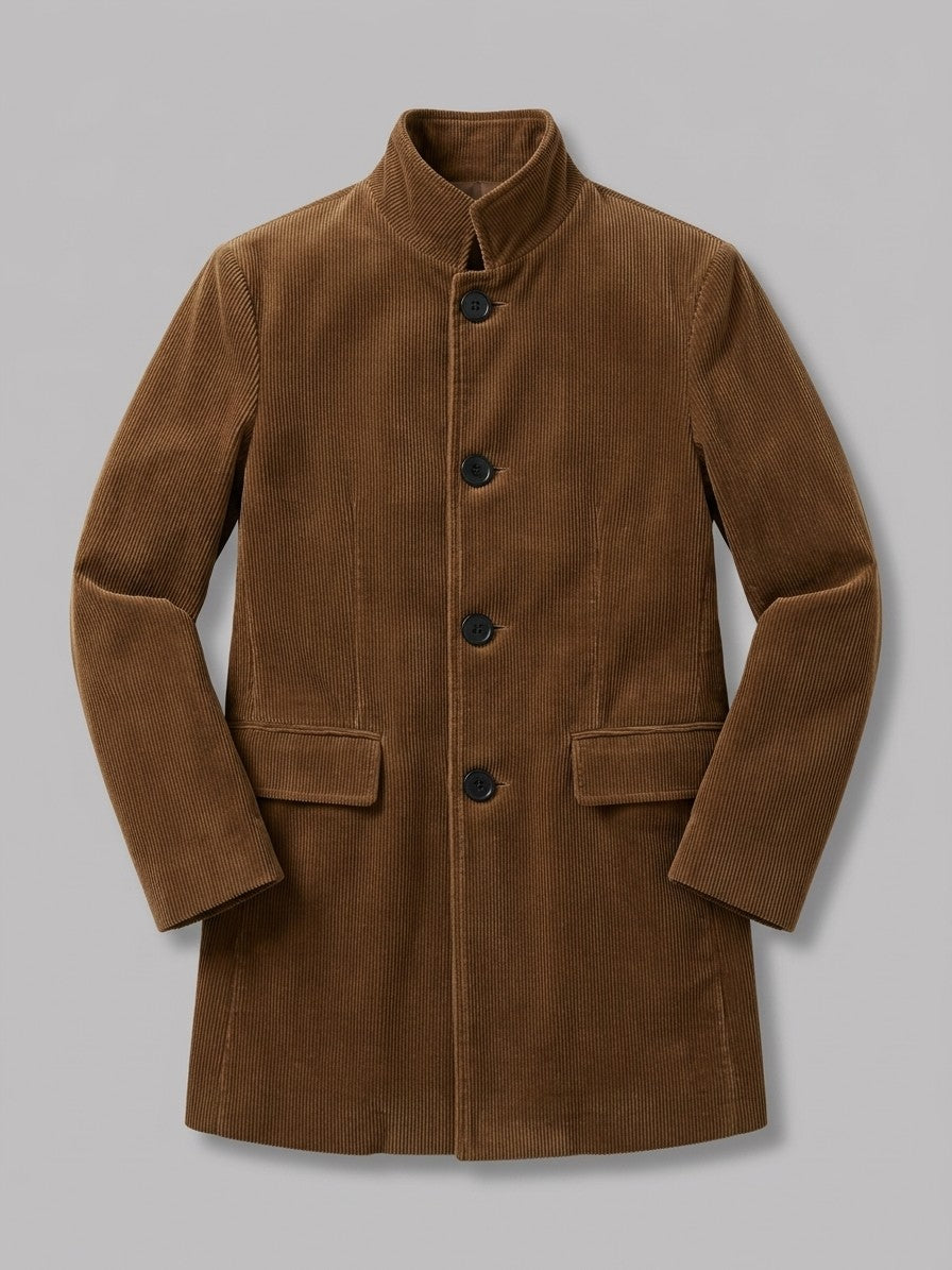 Venosa Men's Stand Collar Corduroy Car Coat — camel — packshot