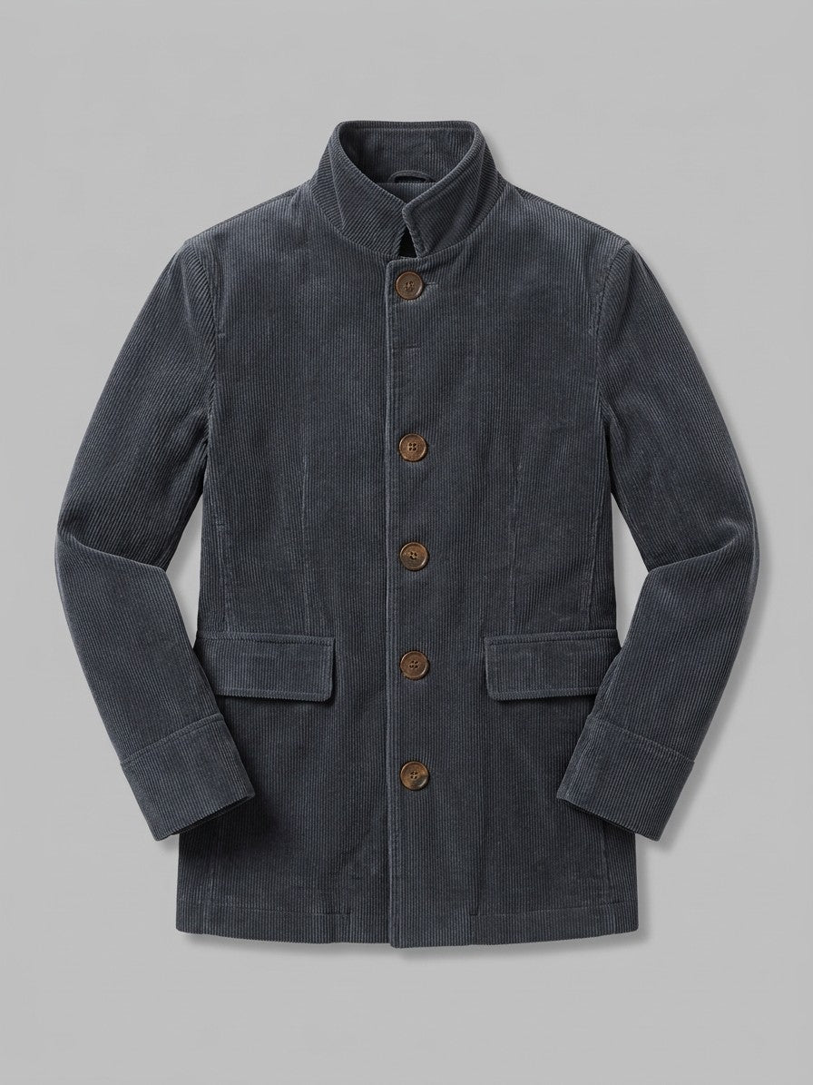 Venosa Men's Stand Collar Corduroy Car Coat — darkgray — packshot