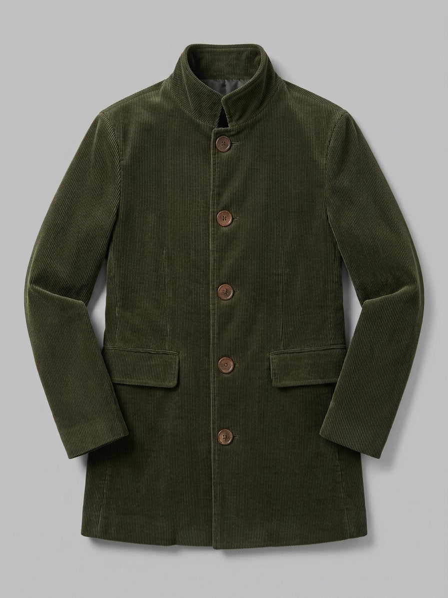 Venosa Men's Stand Collar Corduroy Car Coat — green — packshot