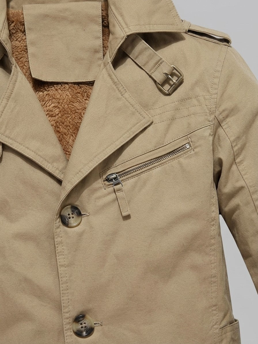 Ventimiglia Men's Sherpa-Lined Short Trench Coat — khaki — detail-2