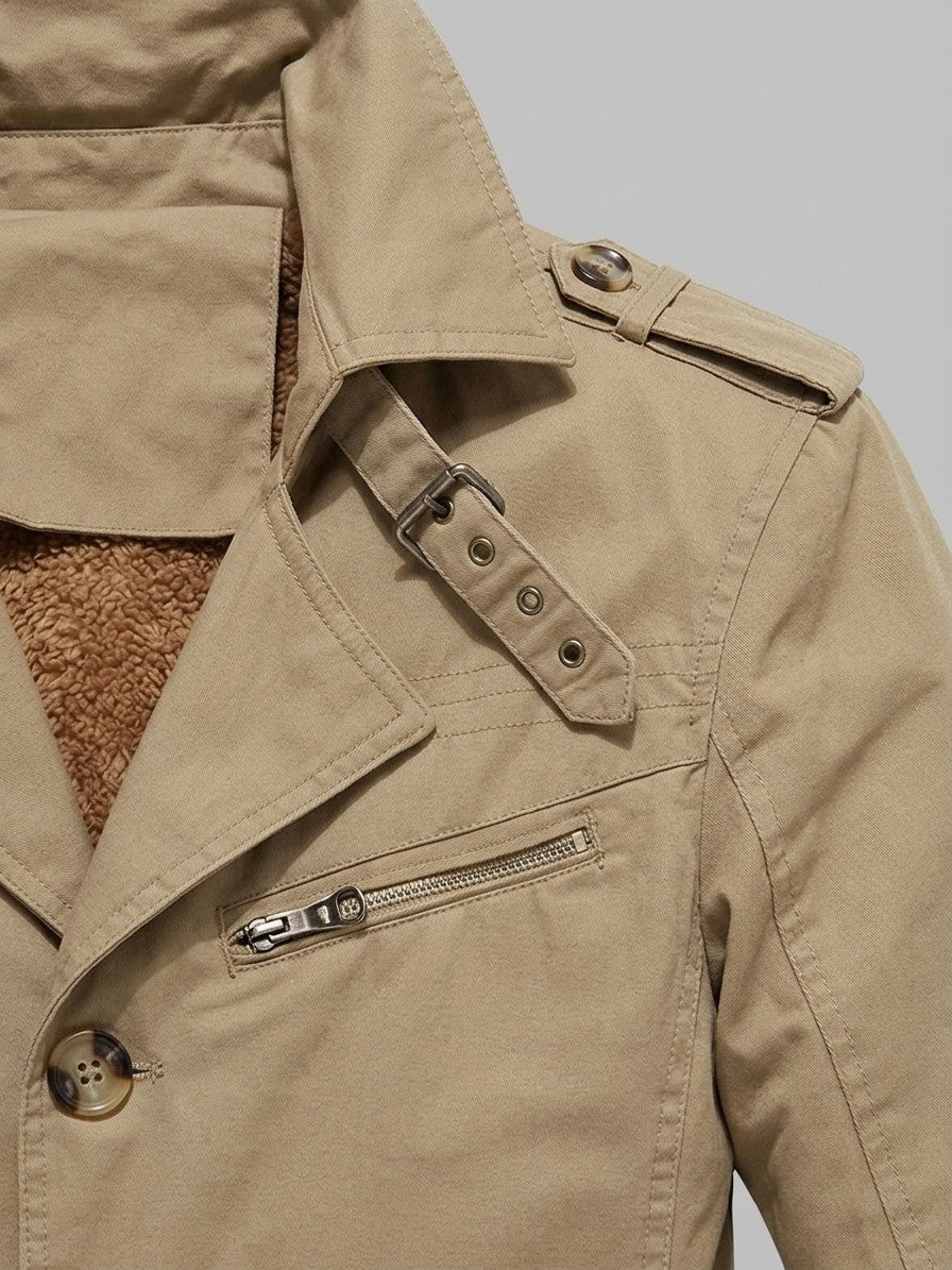 Ventimiglia Men's Sherpa-Lined Short Trench Coat — khaki — detail